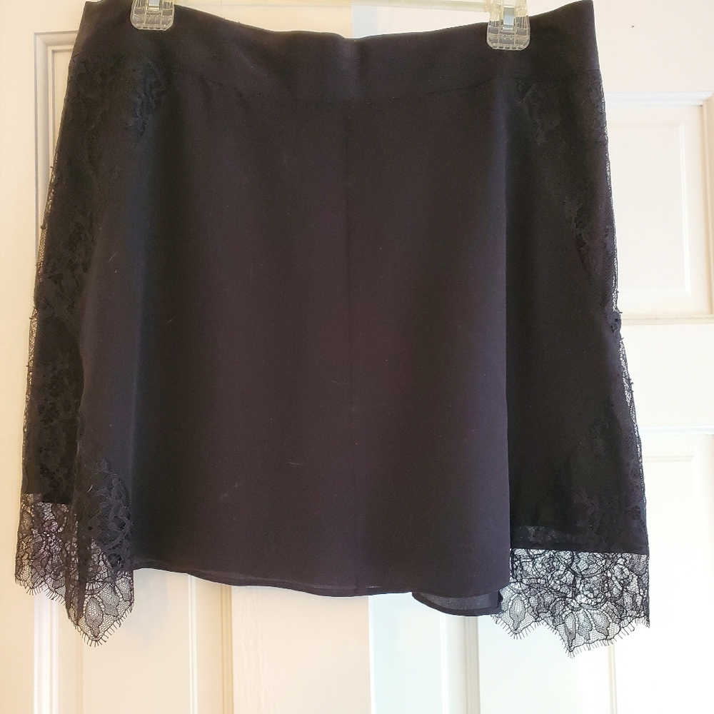 Madewell black satin lace side panel skirt